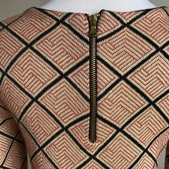 Zara Knit Red, Black & Tan Geometric Print Dress Size Medium - Picture 5 of 10